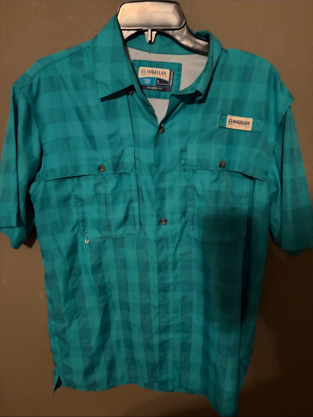 Magellan Outdoors Teal Short-Sleeve Button-Up Fishing Shirt small